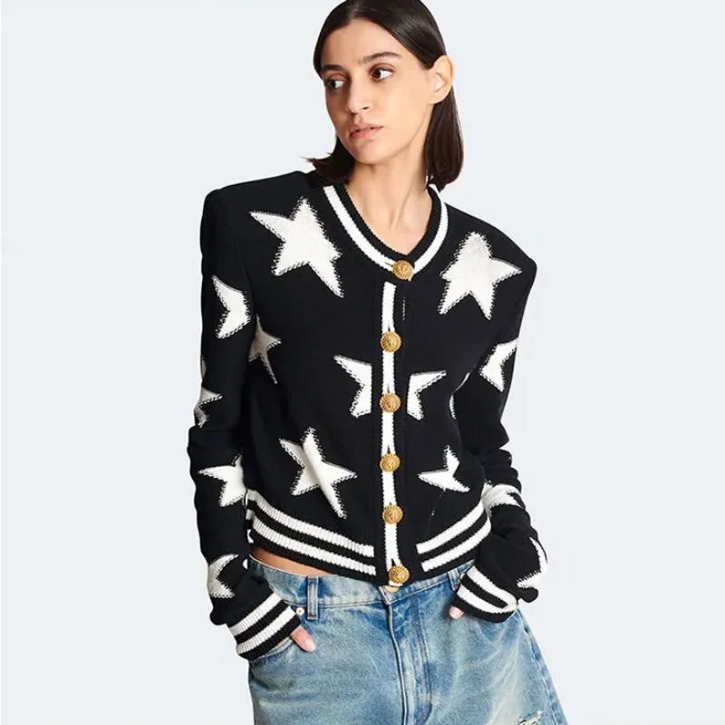 Cocoa Yacht Club Off White Knitted Star Sweater Jacket