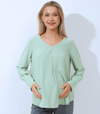 Olive Long Sleeve V-Neck Pleat Maternity Blouse
