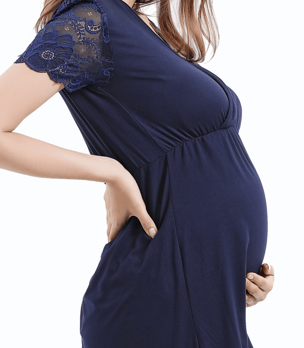 Maternity Nursing Dress with Lace Sleeves