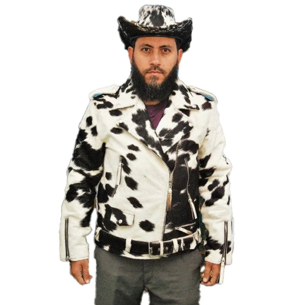 Vintage Black White Cow Hide Leather Jacket