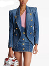 Cocoa Yacht Club Double Breasted Slim Fit Denim Blazer & Pencil Mini Skirt Set