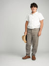 Tan Buttons Short Sleeve Dress Shirt with Paisley Contrast