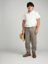 Tan Buttons Short Sleeve Dress Shirt with Paisley Contrast
