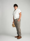 Tan Buttons Short Sleeve Dress Shirt with Paisley Contrast