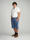 Blue Buttons Short Sleeve Dress Shirt with Paisley Contrast