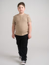 Almond Ribbed Button Top