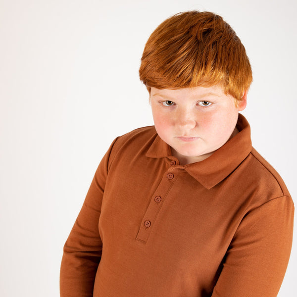 Cinnamon Solid Polo (Long Sleeve)