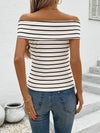 Striped Off Shoulder 3D Flower Top