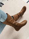 Retro Western Denim Thin Leather Boots