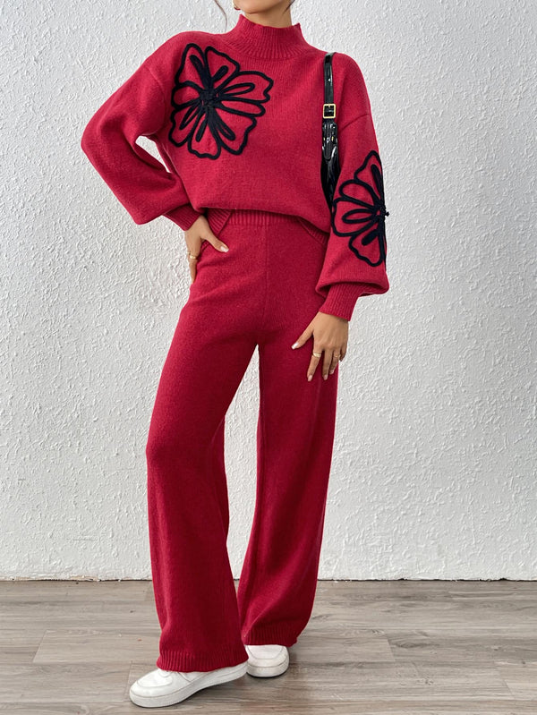 Ribbon Lantern Sleeve Pullover Sweater & Pants