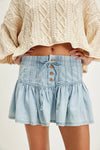 Cocoa Yacht Club A line Casual Retro Denim Pleated Skirt