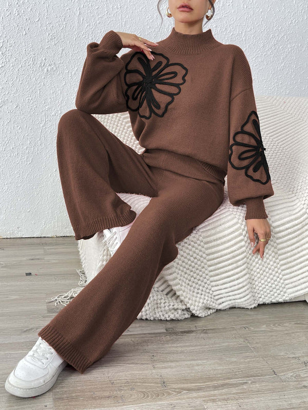 Ribbon Lantern Sleeve Pullover Sweater & Pants