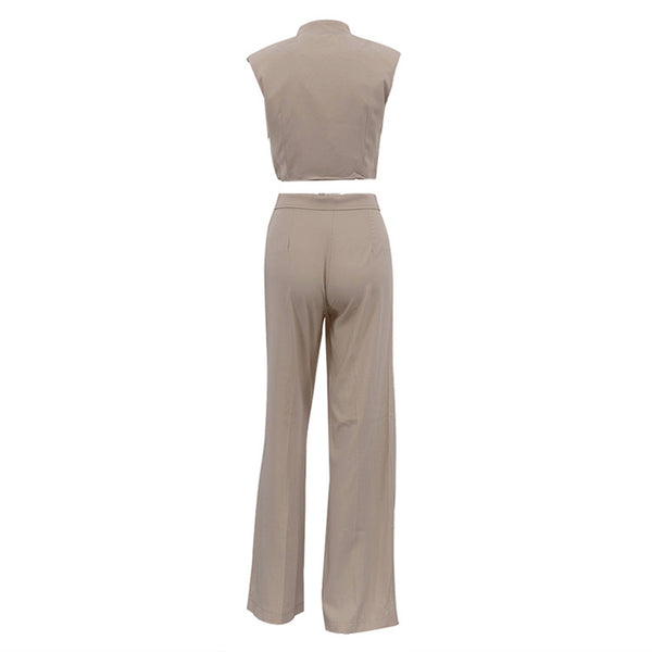 Sleeveless Short Vest Top & Wide Leg Pants