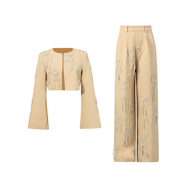 Diamond Inlaid High Waist Slimming Wide Leg Pants