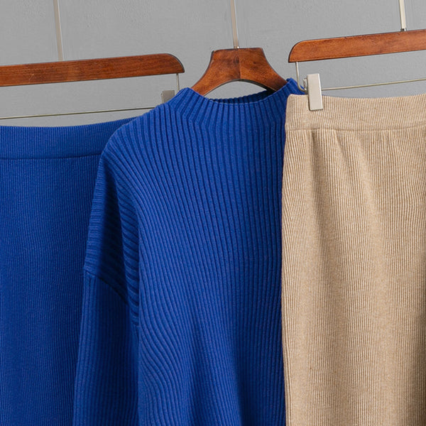 Side Slit Tortoise Button Sweater & Skirt