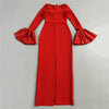 Elegant Rhinestone Bell Sleeve Maxi Dress