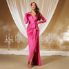 Cinched Deep V Plunge Maxi Dress