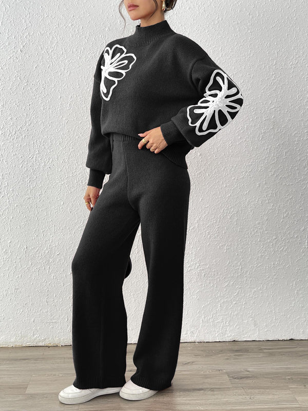 Ribbon Lantern Sleeve Pullover Sweater & Pants