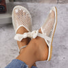 Mesh Hollowed Toe Flat Bow Sandals