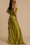 Shimmery Green Draped Split Dress