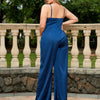 Graceful Blue Jumpsuit Strap V neck Slim Fit Jumpsuit