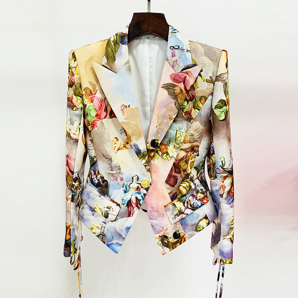 Retro Renaissance Angel Print Blazer