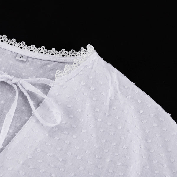 Ruffled Loose Bell Sleeve White Dress