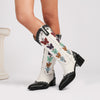 Western Denim Multi Butterfly Chunky Heel Boots