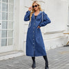 Washed Hooded Long Denim Trench Coat