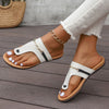 White Leather Metal Black Strap Sandals