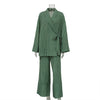 Casual Striped Cross Lace Up Top & Wide Leg Pants