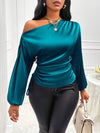 Satin Asymmetric Diagonal Collar Shirt Top