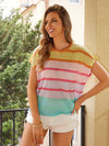 Contrast Color Hollow Out Striped Top