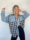 Cocoa Yacht Club Denim Stitching Plaid Coat Loose Top