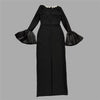 Elegant Rhinestone Bell Sleeve Maxi Dress