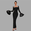 Elegant Rhinestone Bell Sleeve Maxi Dress