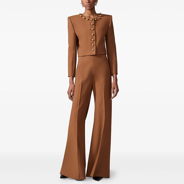 Simple Gold Buttoned Short Blazer & Pants