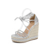 Silver Wedge Open Toe Platform Sandals