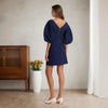 Puff Sleeve Twisted Metal Buckle Denim Dress