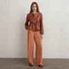 Brown Drawstring Ruffle Leather Coat