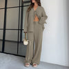 Cotton Champray & Lace up Cardigan Top Loose & Pants