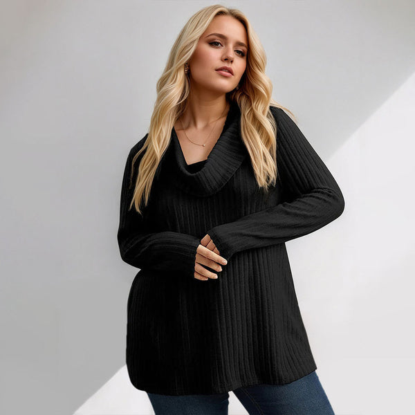 Plus Size Knit Turtleneck Scarf Top