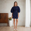 Puff Sleeve Twisted Metal Buckle Denim Dress