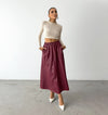 Cocoa Yacht Club Wine Red Fleece & Faux Leather Swing High Waist Skirt