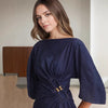 Puff Sleeve Twisted Metal Buckle Denim Dress