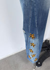 Loose Denim Suede Flower Jeans