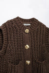 Gold Button Thick Knitted Cardigan Vest