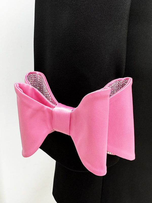 StarSatin Collar Bow Long Blazer Dress