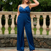 Graceful Blue Jumpsuit Strap V neck Slim Fit Jumpsuit