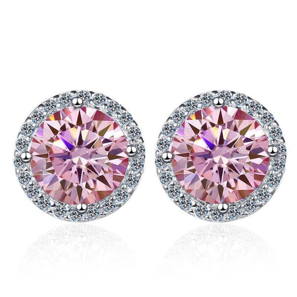 Sakura Pink Moissanite Halo Stud Earrings